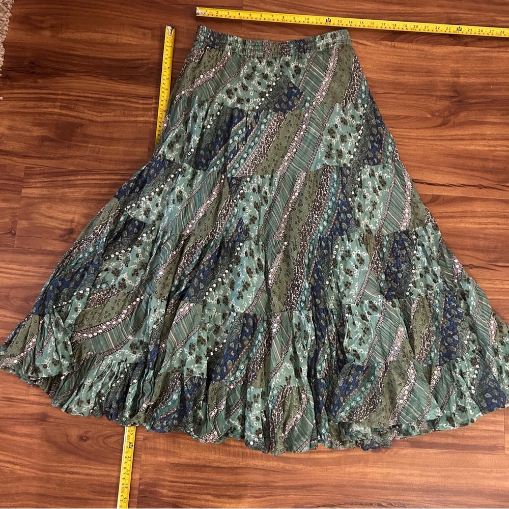 Gorgeous sparkly sequins Maxi Skirt country western bohemian Dancing Green Blue